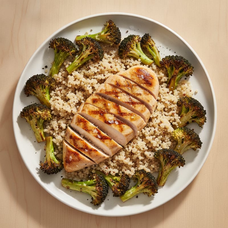 Grilled Chicken Breast with Quinoa and Roasted Broccoli
