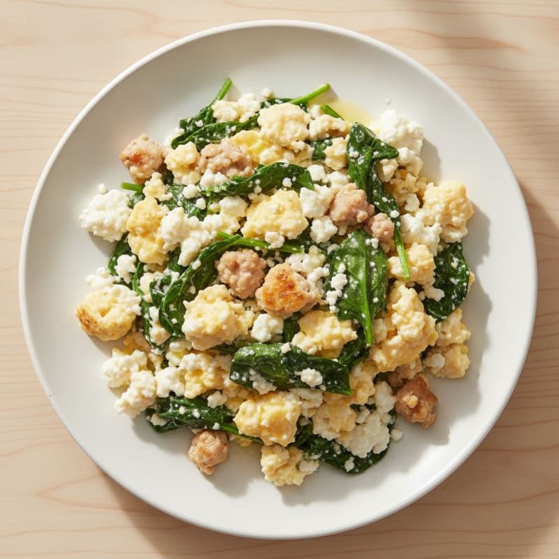 Cottage Cheese Scramble with Spinach and Sautéed Turkey