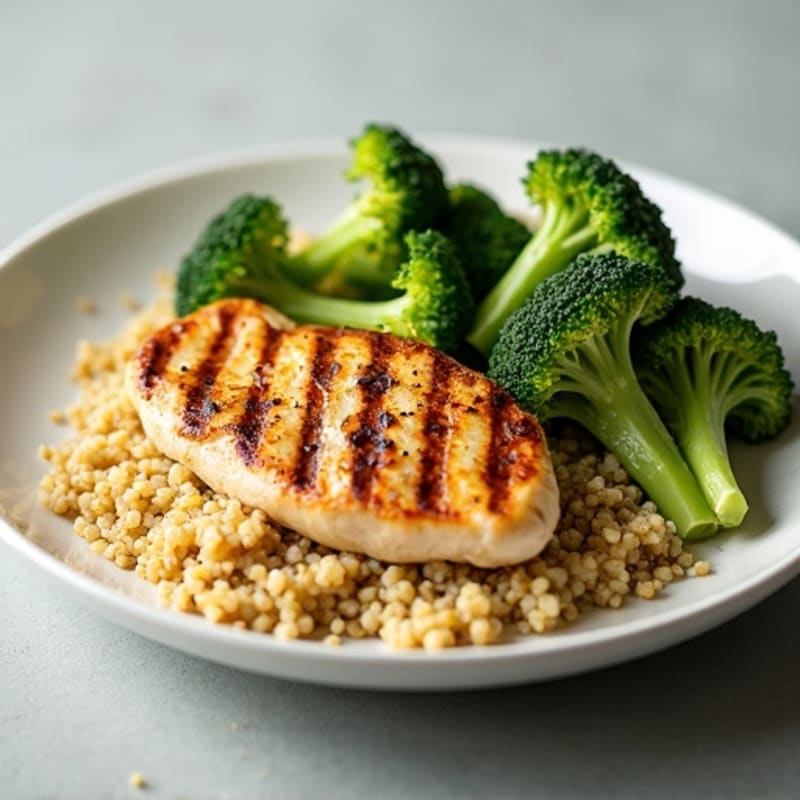 Grilled Chicken Breast with Quinoa and Roasted Broccoli