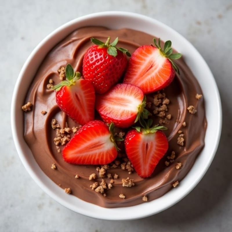 Silky Chocolate Protein Pudding with Sliced Strawberries