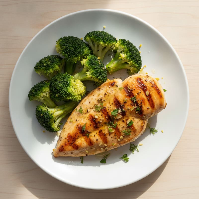 Lemon Herb Grilled Chicken Breast with Steamed Broccoli