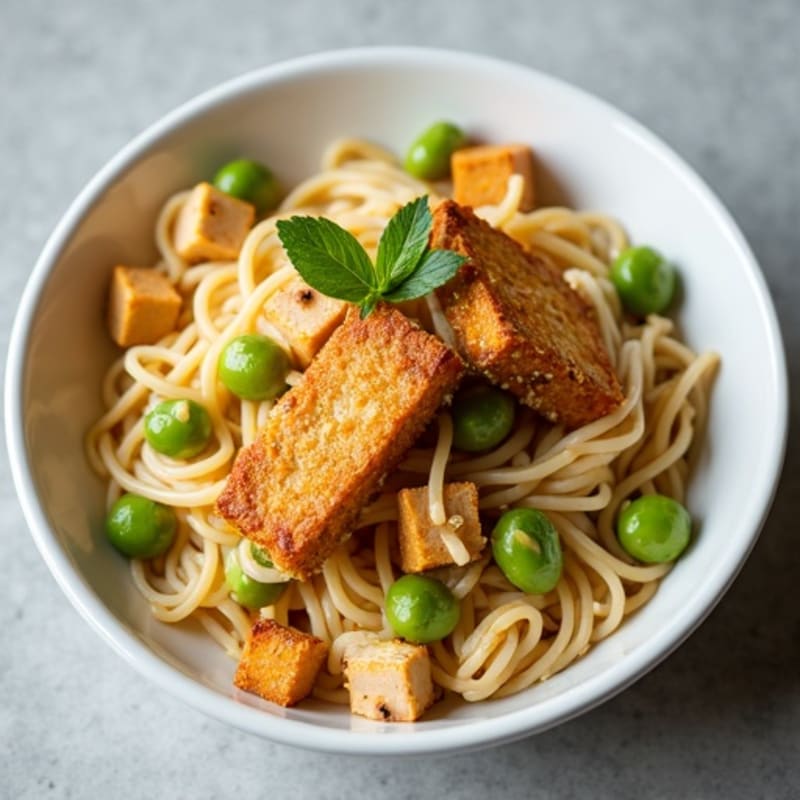Creamy Peanut-Ginger Rice Noodles with Crispy Tofu