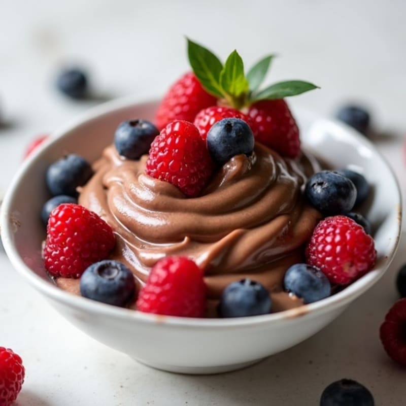 Silky Chocolate Protein Pudding with Greek Yogurt and Mixed Berries