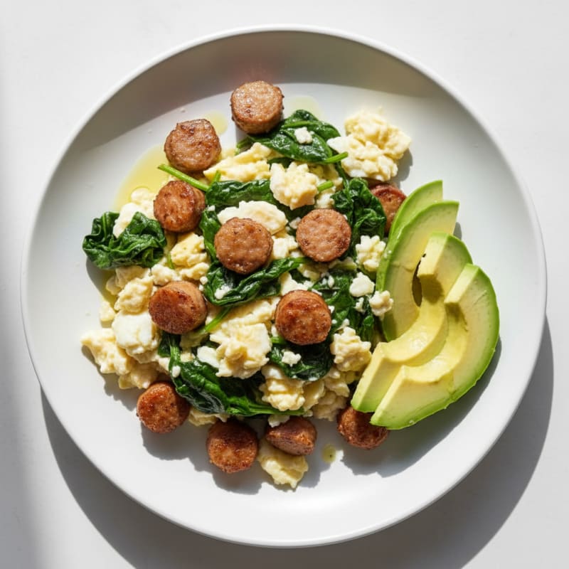 Scrambled Egg Whites with Turkey Sausage and Spinach