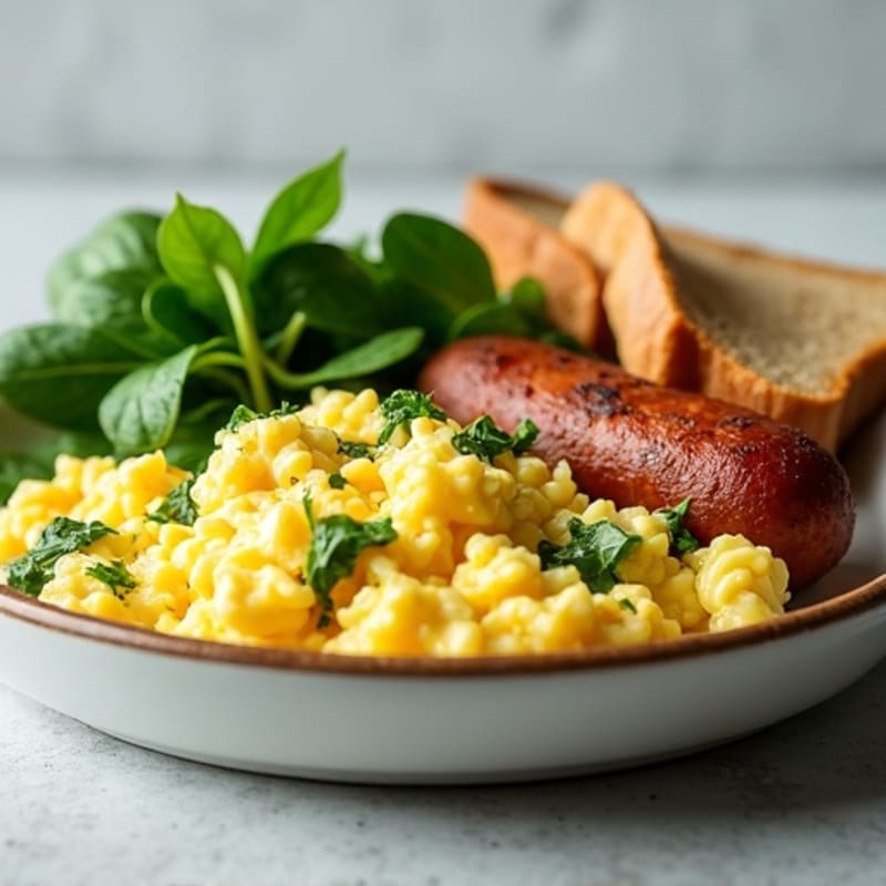 Egg White Scramble with Turkey Sausage and Spinach