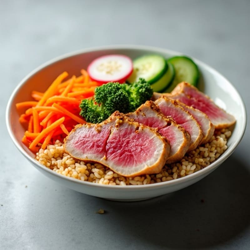 Fresh Tuna Rice Bowl with Sesame Soy Dressing and Crispy Vegetables