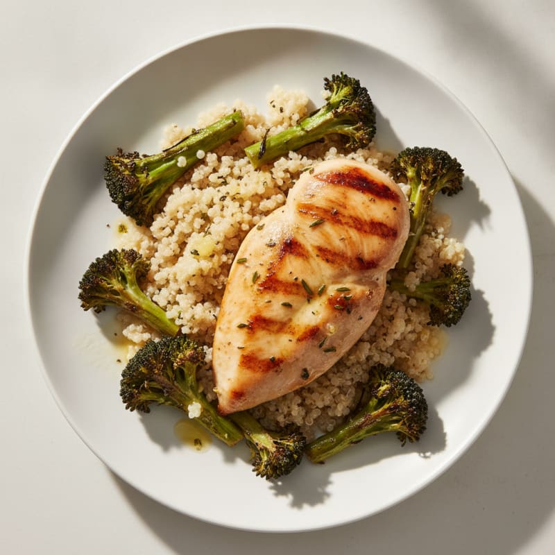 Grilled Chicken Breast with Quinoa and Roasted Broccoli