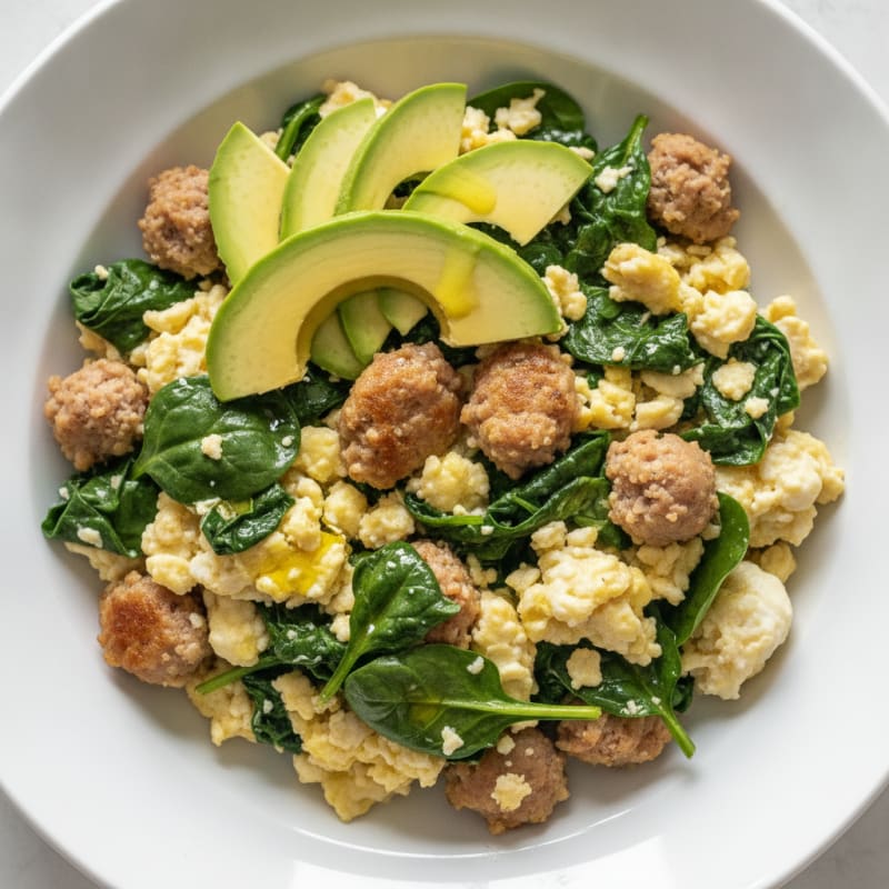 Egg White Scramble with Spinach and Turkey Sausage