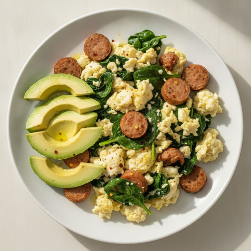 Egg White Scramble with Spinach and Turkey Sausage
