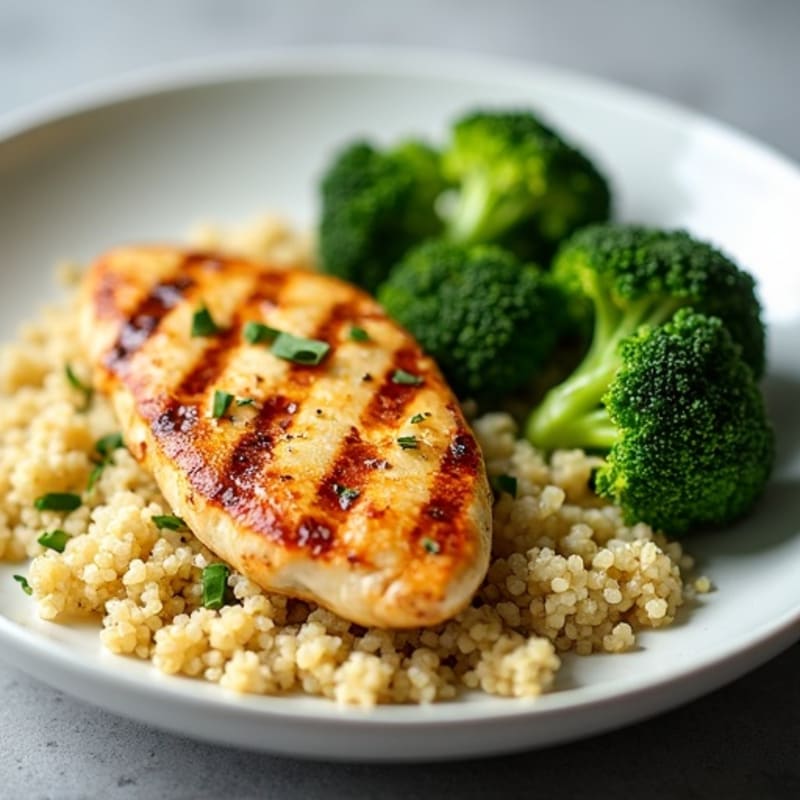 Grilled Chicken Breast with Quinoa and Steamed Broccoli