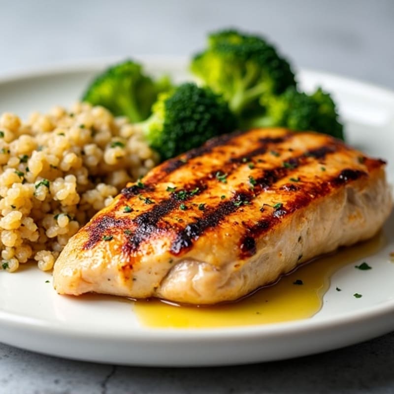 Grilled Chicken Breast with Quinoa and Roasted Broccoli