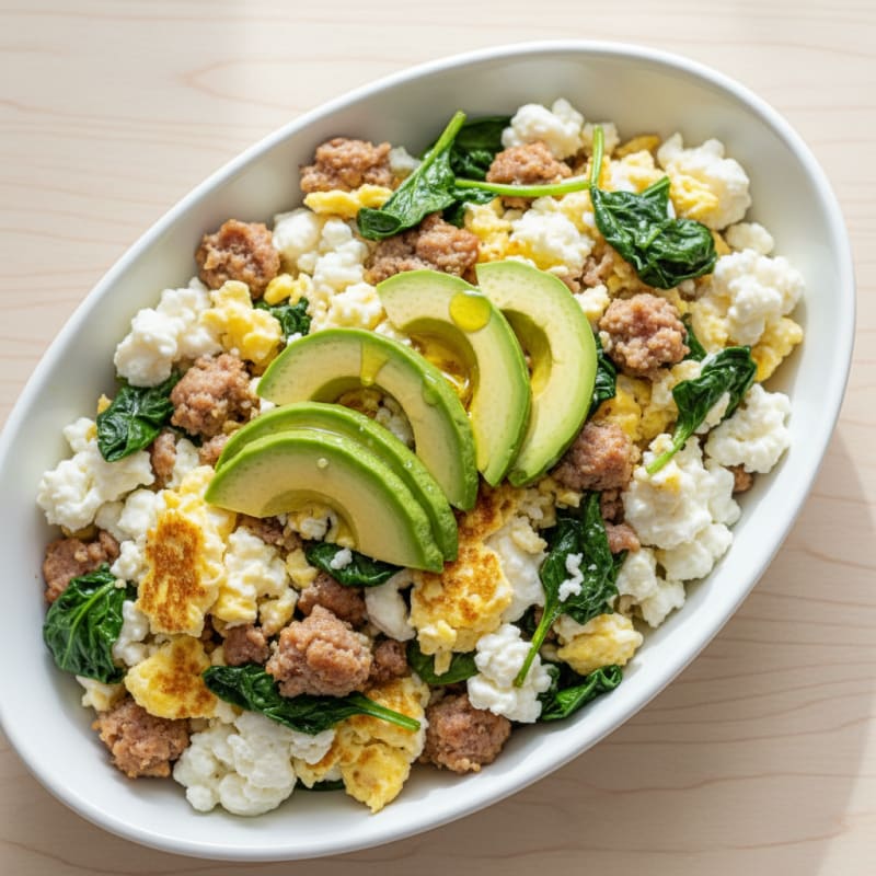 Egg White Scramble with Turkey Sausage and Spinach