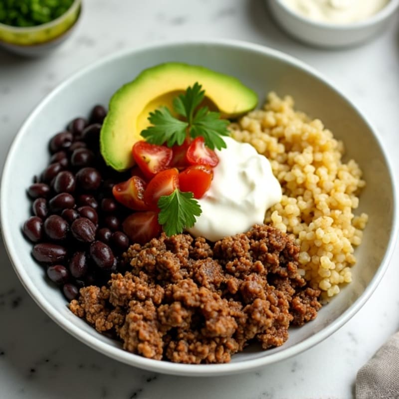 Lean Ground Beef Taco Bowl with Creamy Avocado Dressing