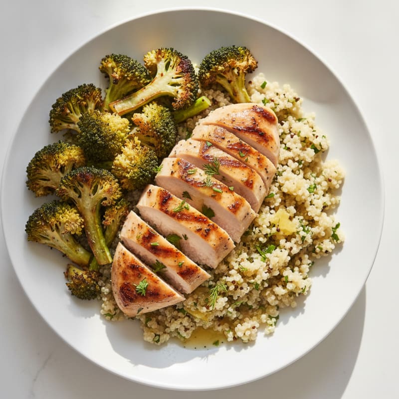 Grilled Chicken Breast with Quinoa and Roasted Broccoli