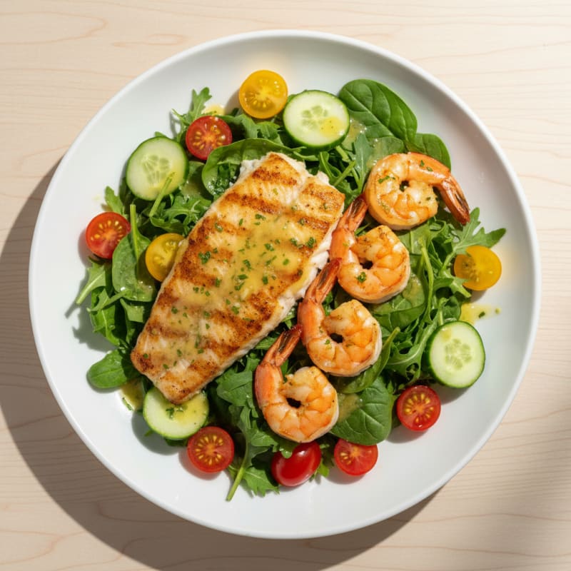 Grilled Shrimp and Swai Fish Salad with Lemon Vinaigrette