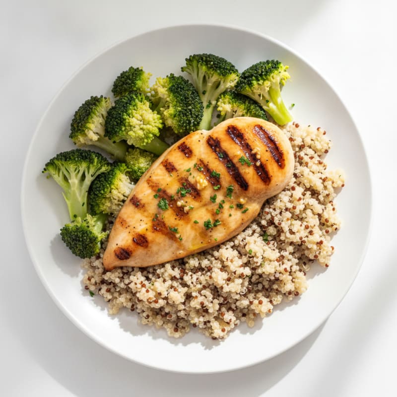 Grilled Chicken Breast with Quinoa and Steamed Broccoli