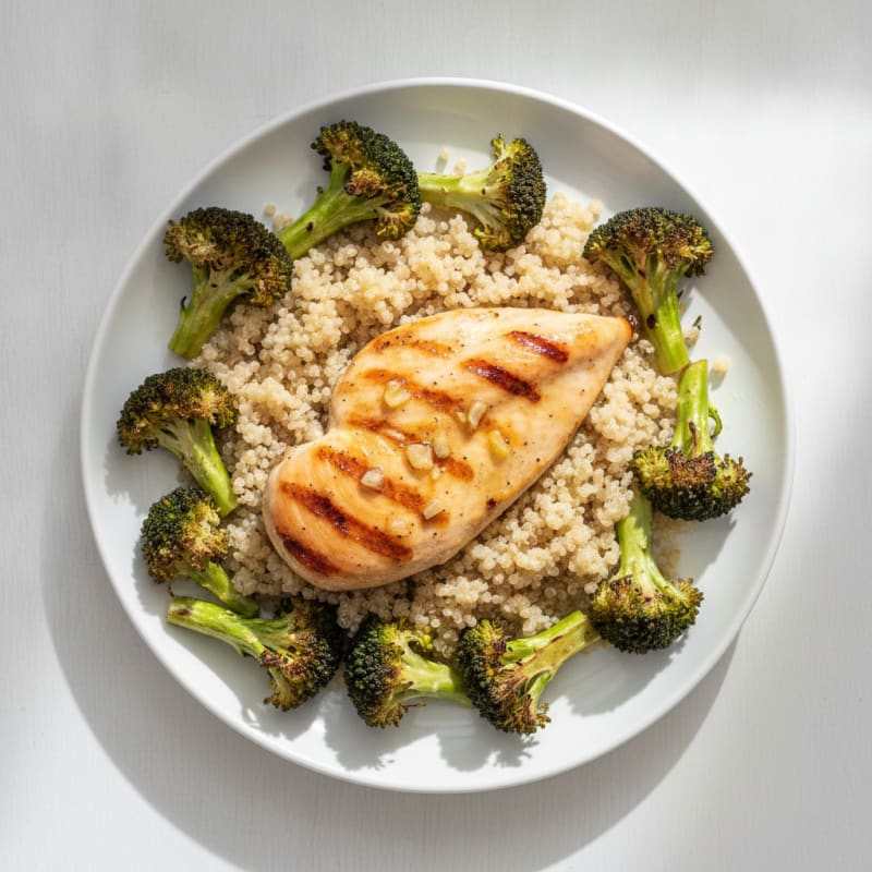 Grilled Chicken Breast with Quinoa and Roasted Broccoli