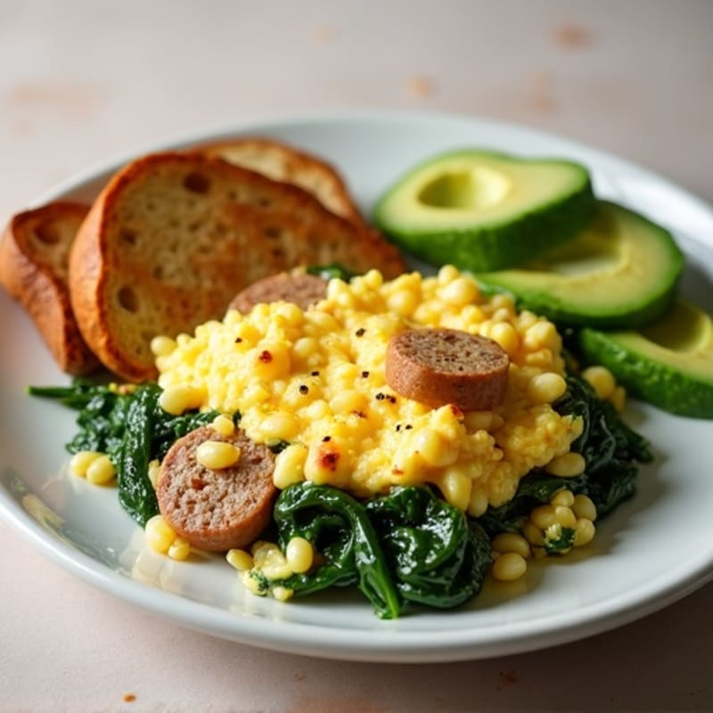 Egg White and Spinach Scramble with Turkey Sausage
