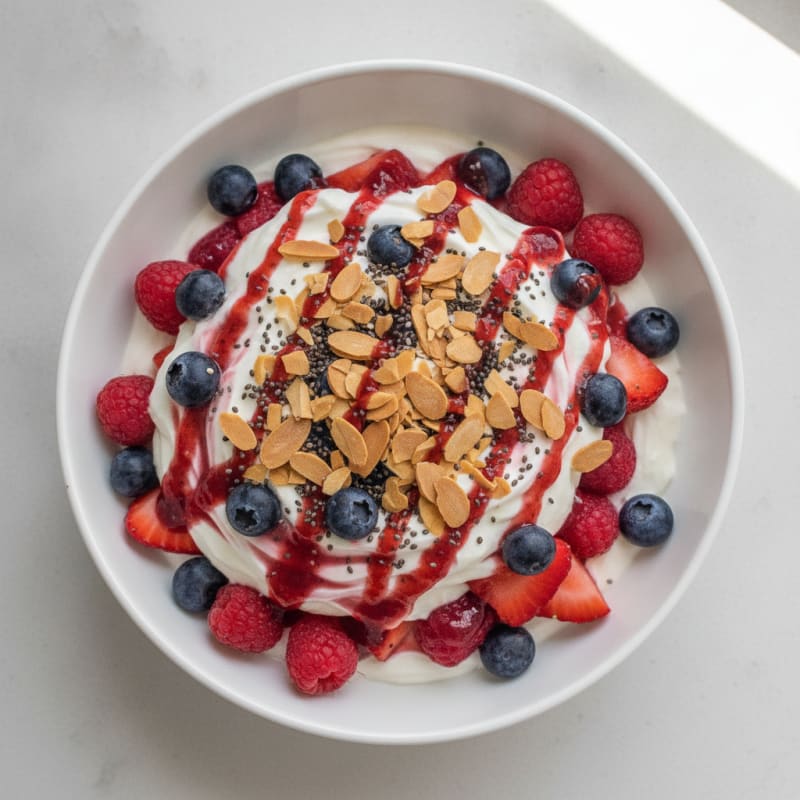 Greek Yogurt Protein Parfait with Mixed Berries and Almonds