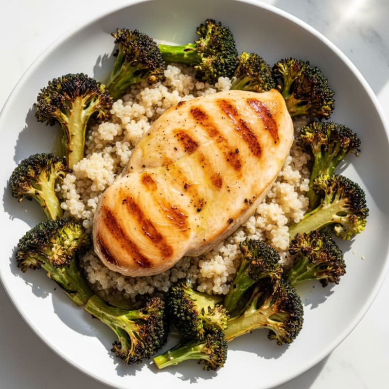 Grilled Chicken Breast with Quinoa and Roasted Broccoli