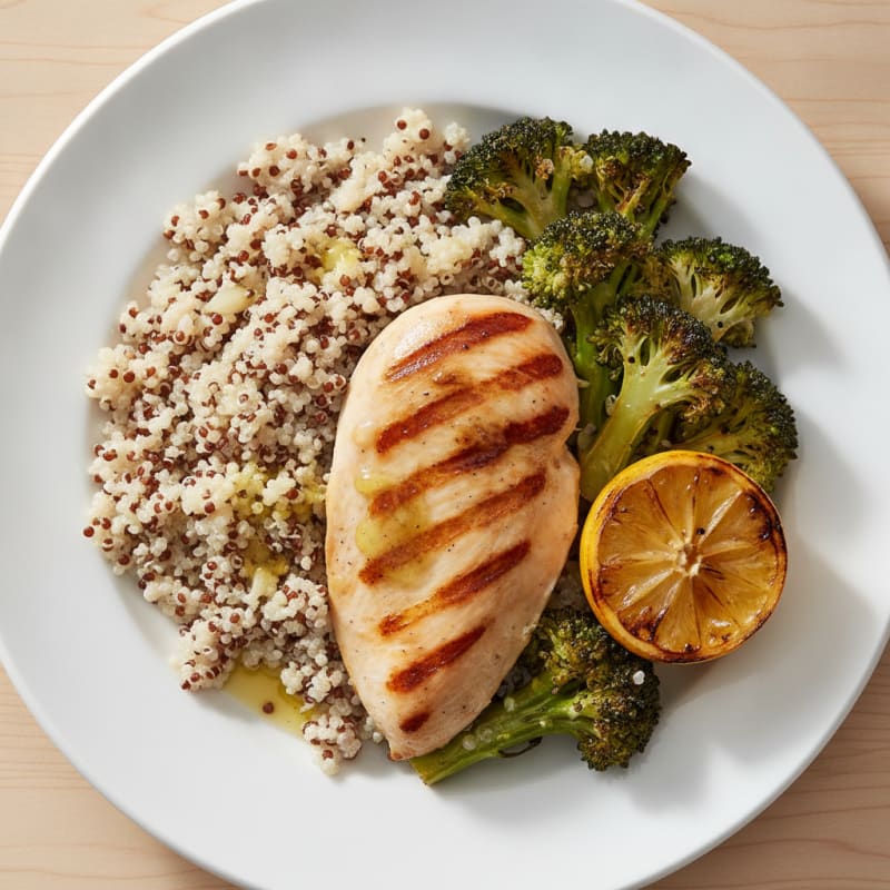Grilled Chicken Breast with Quinoa and Roasted Broccoli