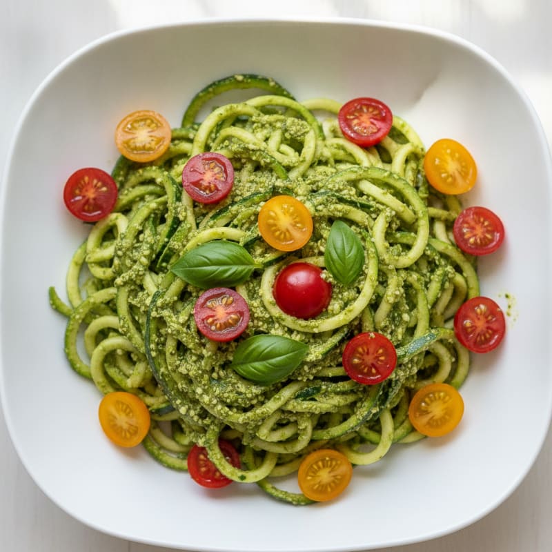 Zucchini Noodles with Pesto and Cherry Tomatoes