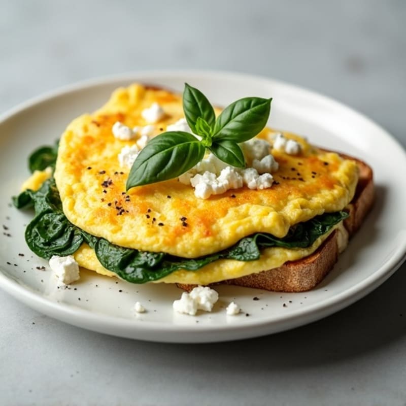 Fluffy Spinach-Feta Egg White Omelette with Whole Grain Toast