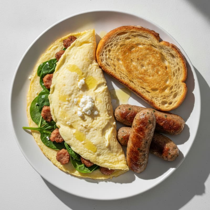 Egg White Spinach Omelette with Turkey Sausage