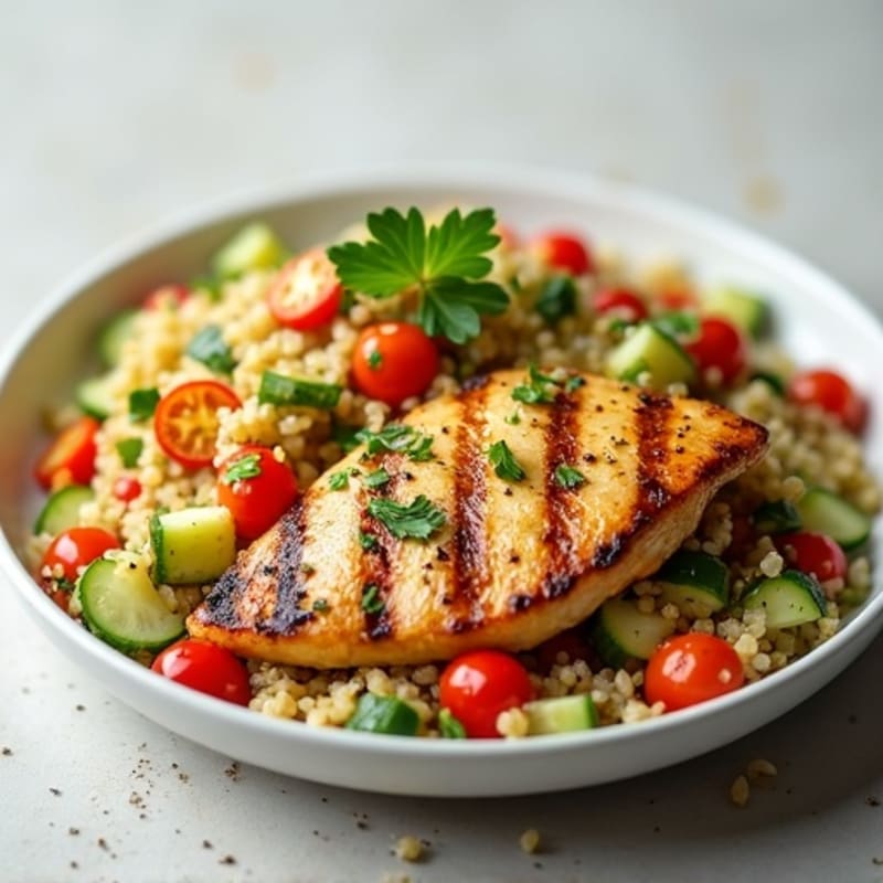 Grilled Chicken Breast with Crunchy Quinoa Salad and Lemon Vinaigrette