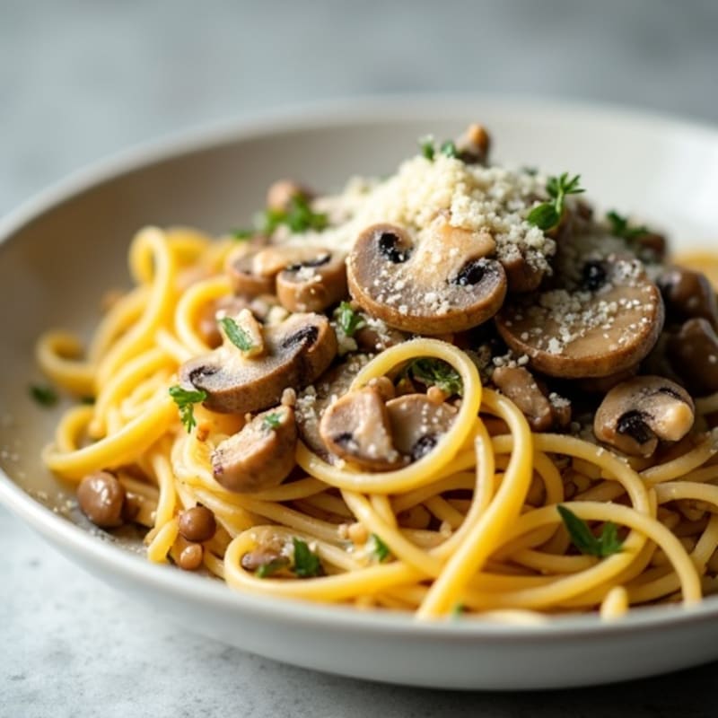 Creamy Garlic-Truffle Mushroom Linguine