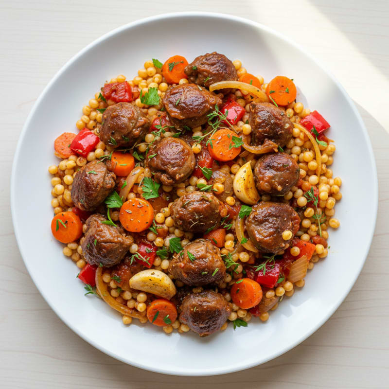 Braised Gizzard Couscous with Vegetable Medley