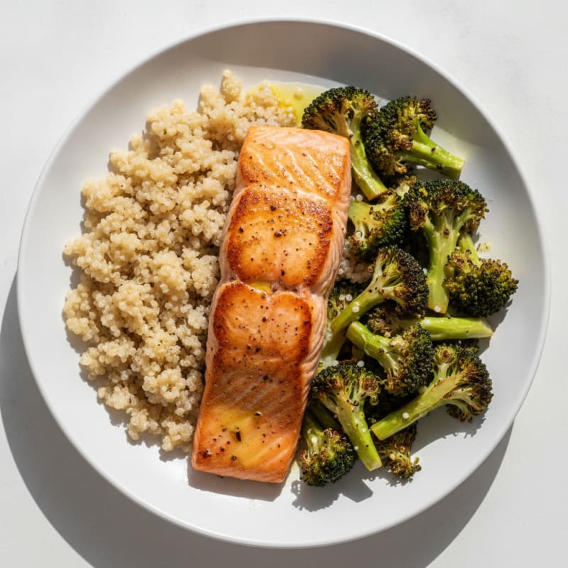Seared Salmon with Roasted Broccoli and Quinoa