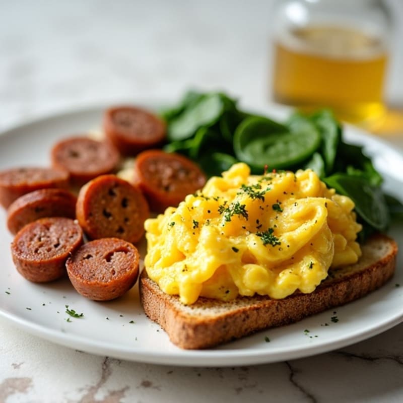 Scrambled Egg Whites with Turkey Sausage and Sautéed Spinach (with Avocado Toast)