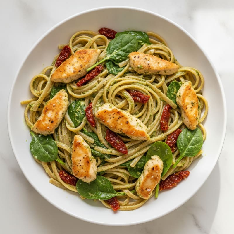 Creamy Pesto Chicken Linguine with Sun-Dried Tomatoes
