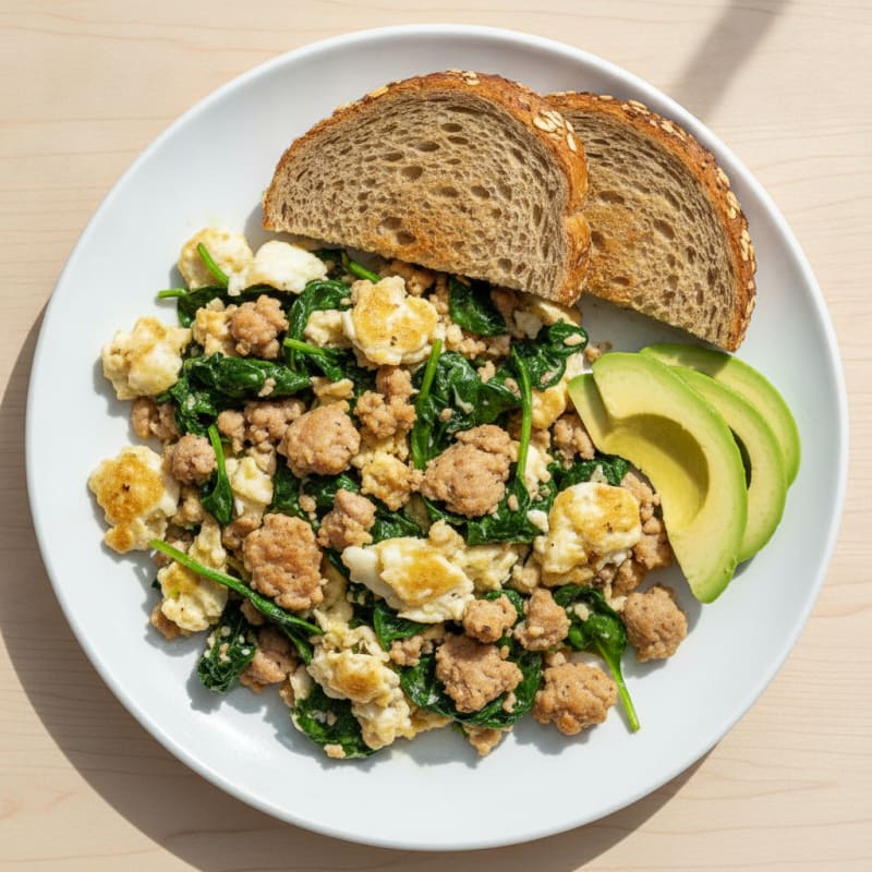 Egg White Scramble with Turkey Sausage and Spinach