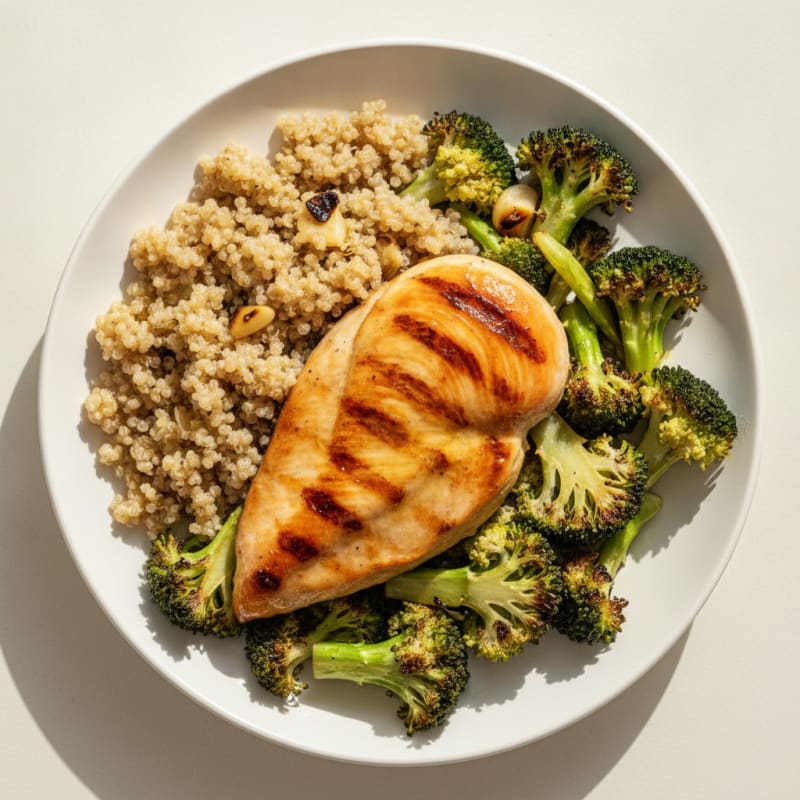 Grilled Chicken Breast with Roasted Broccoli and Quinoa