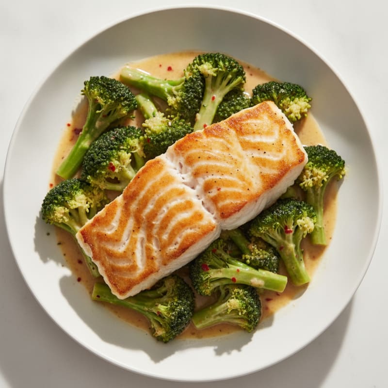 Pan-Seared Cod with Coconut-Ginger Broccoli