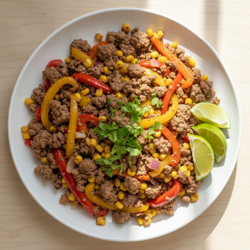Lean Beef and Pepper Skillet with Roasted Corn