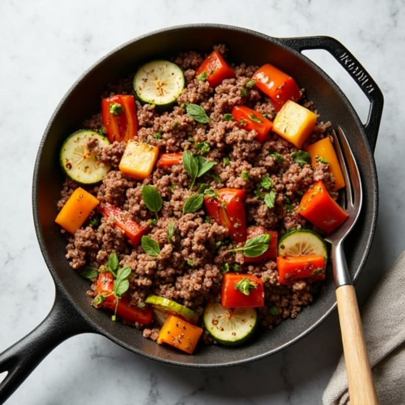 Herb-Seasoned Lean Ground Beef Skillet with Roasted Vegetables
