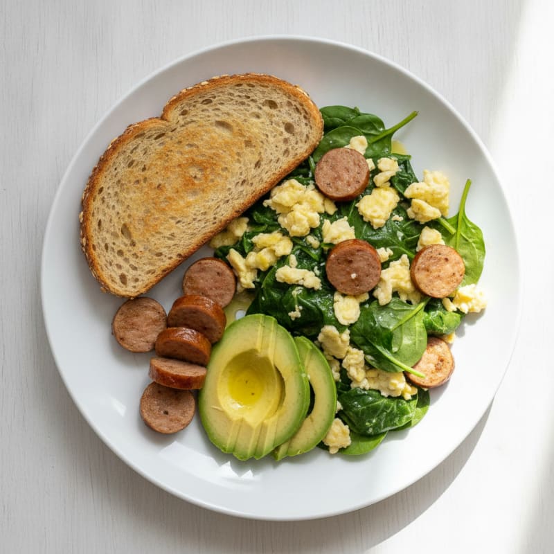 Egg White Scramble with Turkey Sausage and Spinach