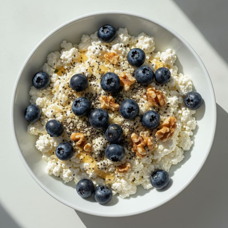 Cottage Cheese and Berry Protein Bowl with Chia Seeds
