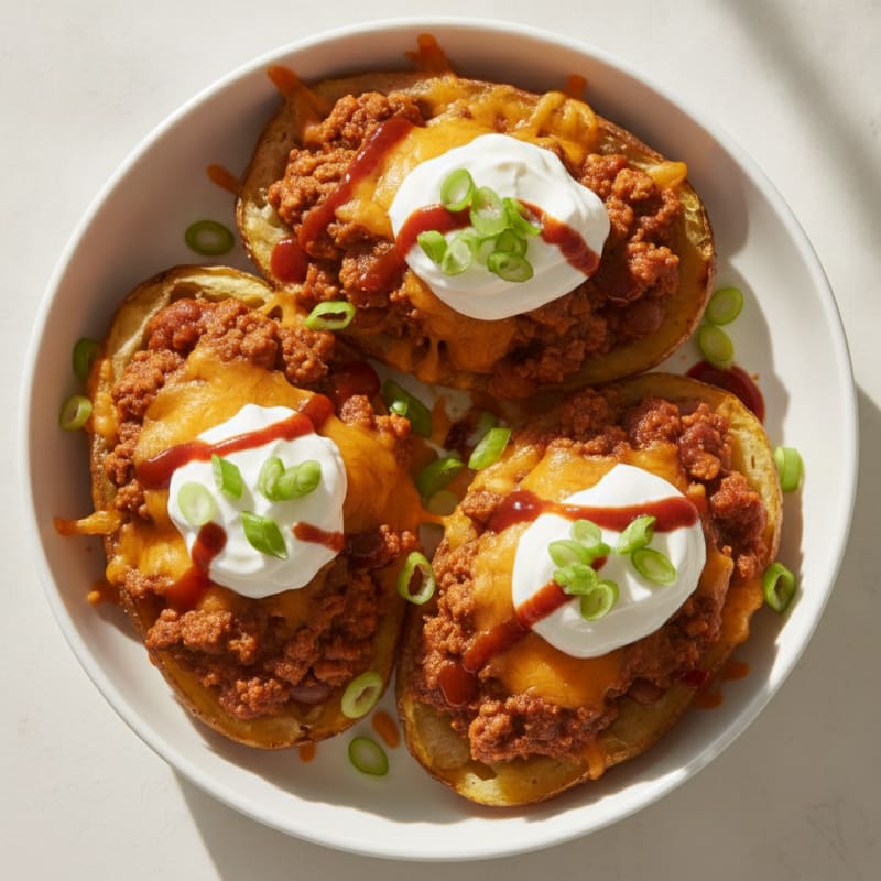 Loaded Chili Cheese Potato Skins