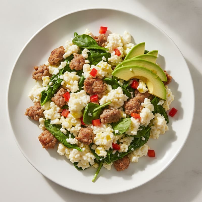 Egg White Scramble with Turkey Sausage and Spinach