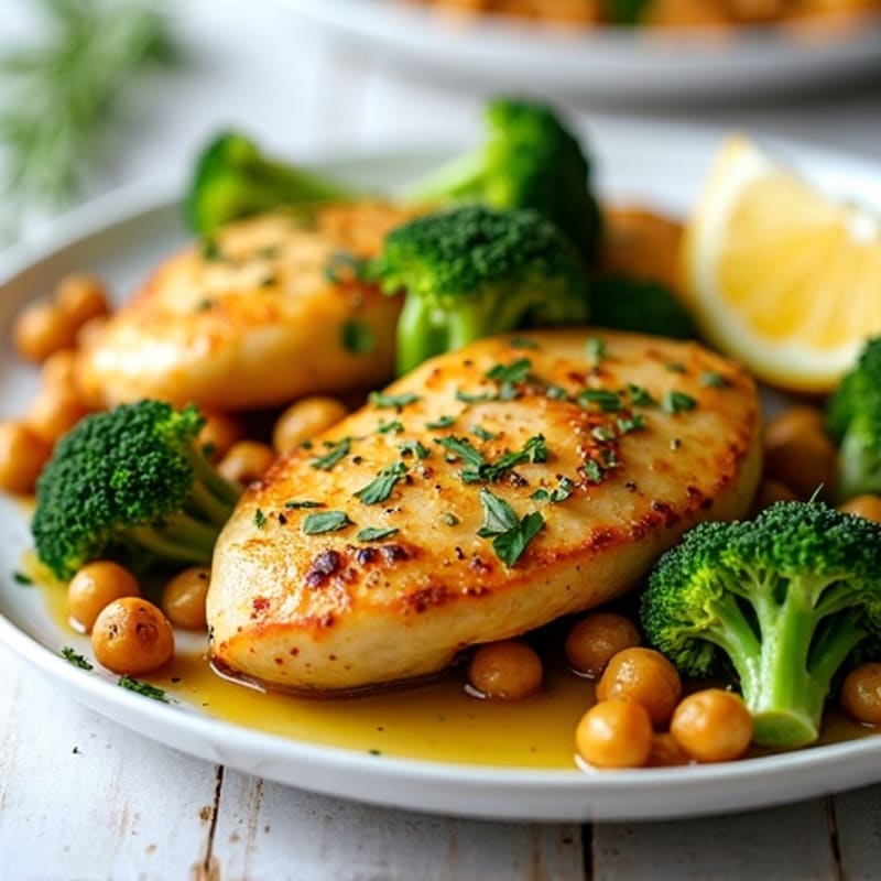 Lemon Herb Roasted Chicken with Crispy Roasted Broccoli and Chickpeas