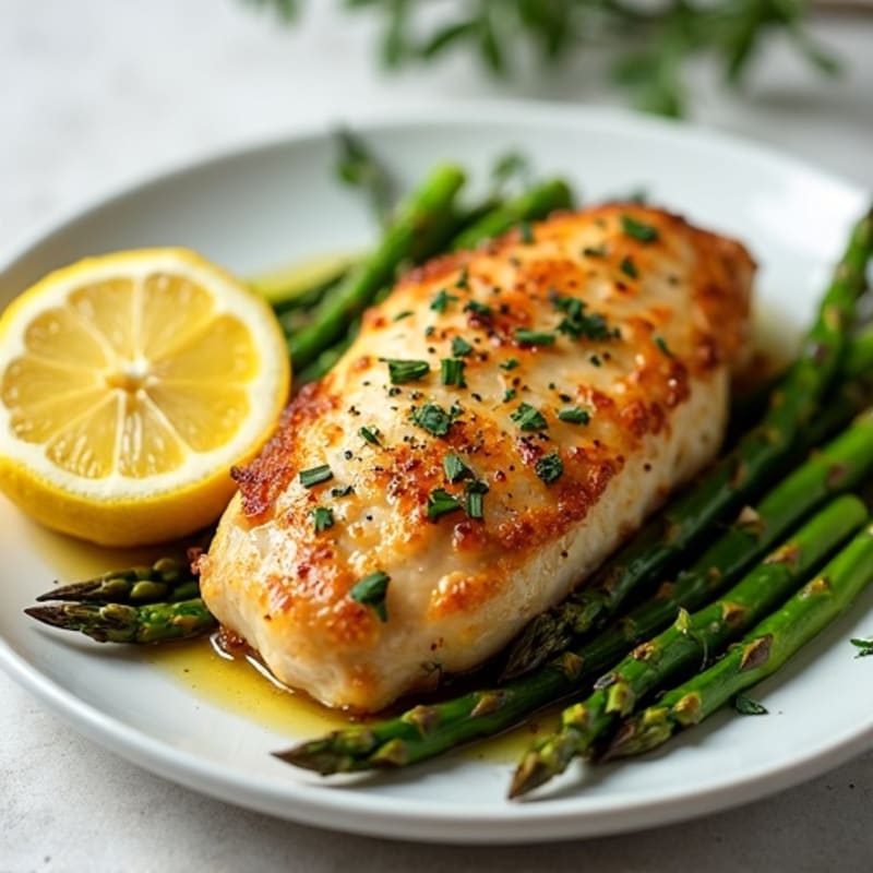 Crispy Lemon-Herb Roasted Chicken with Roasted Asparagus
