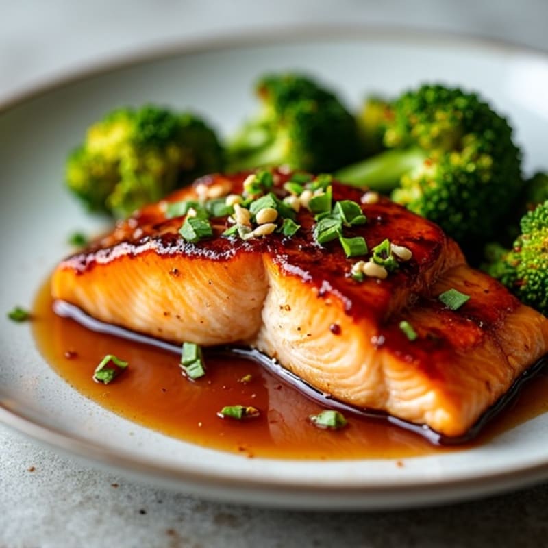Baked Teriyaki Glazed Salmon with Crispy Roasted Broccoli