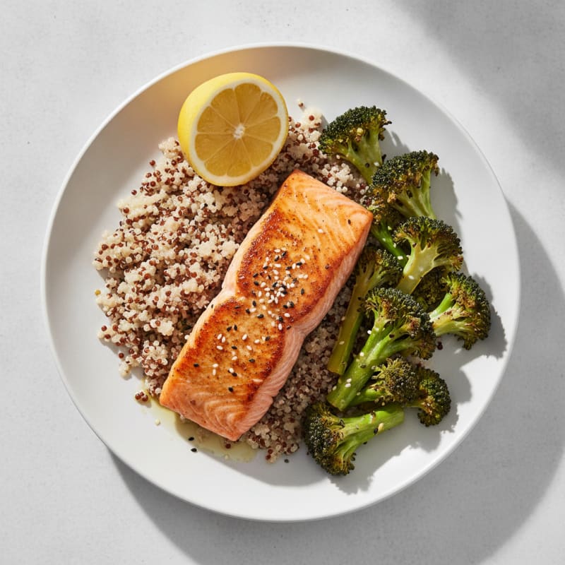 Seared Salmon with Roasted Broccoli and Quinoa