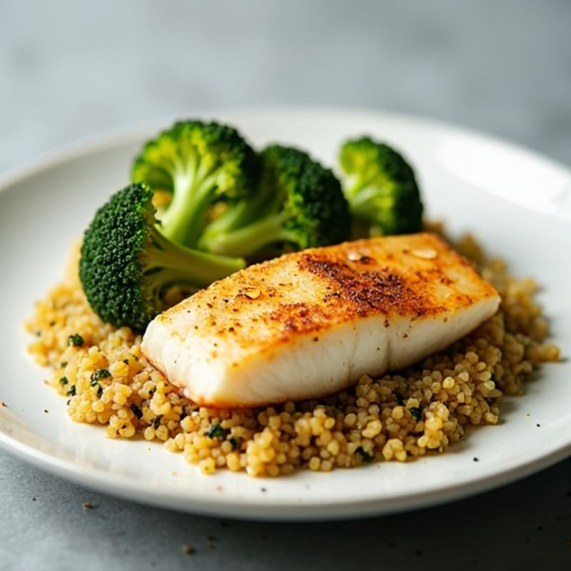 Seared Cod with Roasted Broccoli and Lemon Zest Quinoa