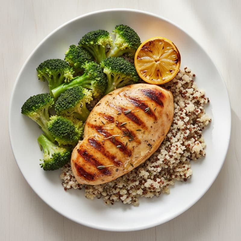Grilled Chicken Breast with Quinoa and Steamed Broccoli