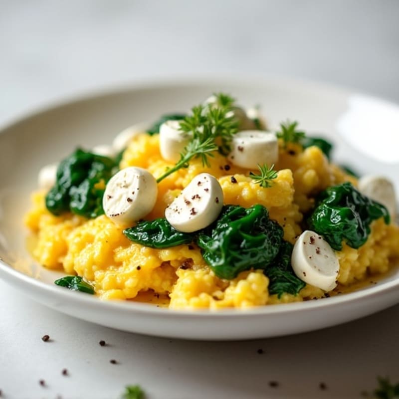 Egg White Scramble with Cottage Cheese and Sautéed Spinach